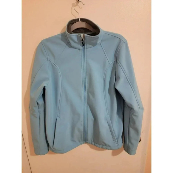 Lands End Softshell jacket turquoise Aqua Zip Womens Medium 10 Zip Pockets - Picture 1 of 11